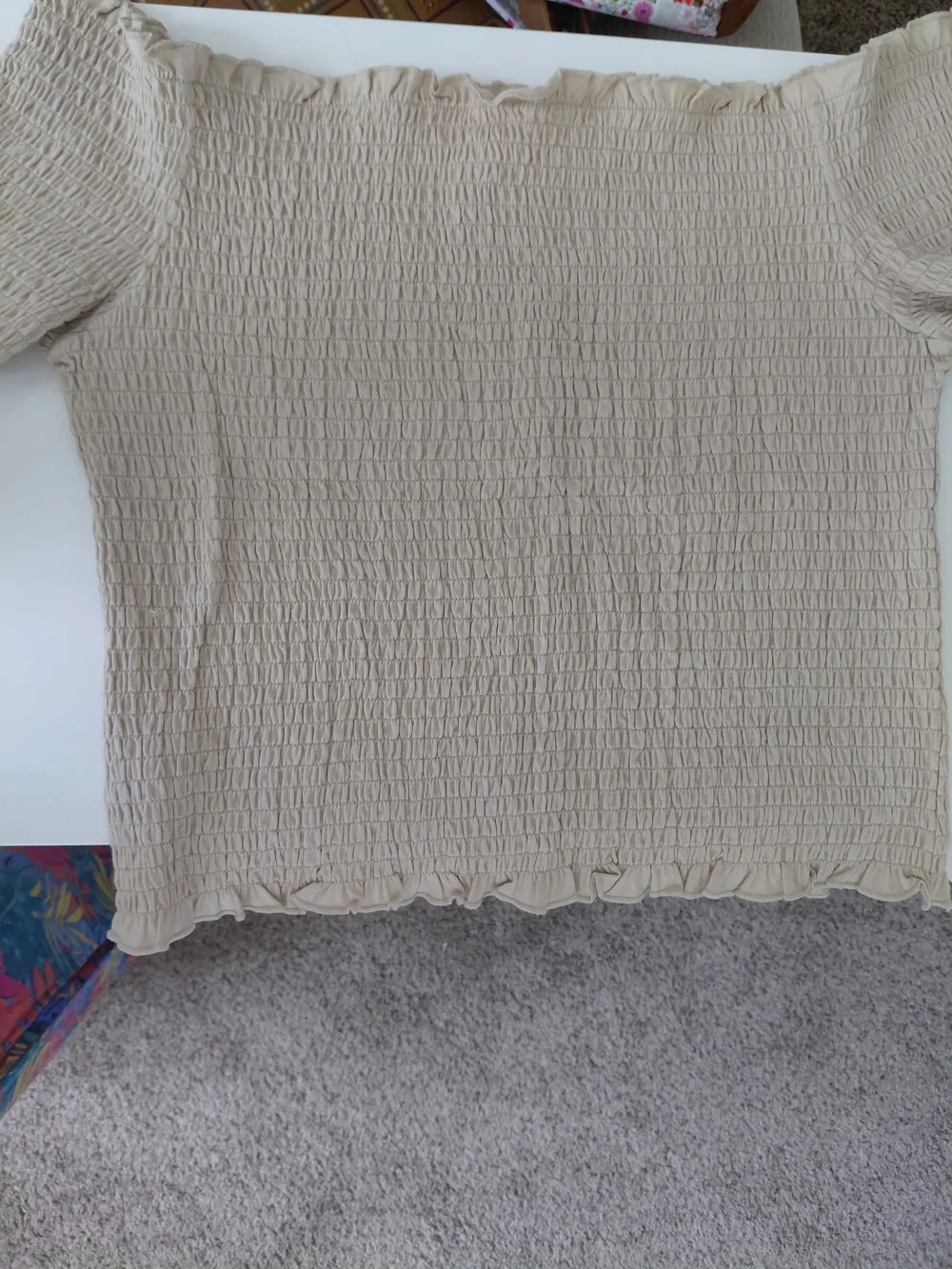 H&M Beige Smocked Off-Shoulder Crop Top